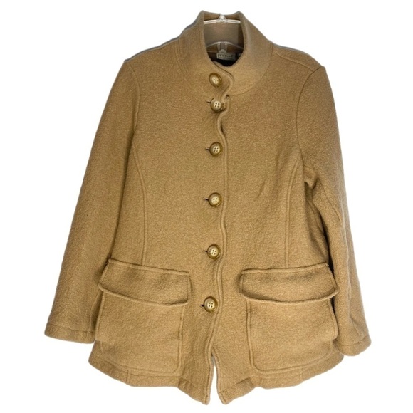 L.l. Bean Tan Wool Mock Neck Coat US L - Picture 1 of 9